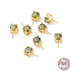 925 Sterling Silver Peg Bails, with Cubic Zirconia, Square, Golden, Olive, 9x4x4.5mm, Hole: 2.5x1.5mm, Pin: 0.6mm(STER-D035-47G-09)