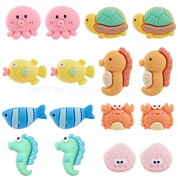 SUNNYCLUE 64Pcs 8 Styles Opaque Resin Sea Animals Cabochons, Fish & Tortoise & Crab, Mixed Shapes, Mixed Color, 12~24.5x18~24x7~9mm, 8pcs/style(CRES-SC0002-63)