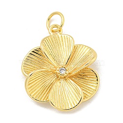 Rack Plating Brass Micro Pave Cubic Zirconia Pendants, with Jump Ring, Cadmium Free & Lead Free, Long-Lasting Plated, Flower, Real 18K Gold Plated, 26x21x5mm, Hole: 3mm(X-KK-C059-01G)