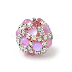 Sparkling Acrylic Encrusted Round Beads, with Rhinestone Cup Chains & Glass, for Beadable Pens, Keychains and Jewelry, Pink, 18.5~19x16~16.5mm, Hole: 2.5mm(CLAY-NH0003-03S-01)