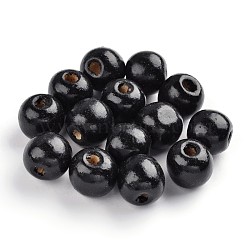 Dyed Natural Wood Beads, Round, Nice for Children's Day Gift Making, Lead Free, Black, about 14mm wide, about 13mm high, hole: 4mm(X-TB095Y-10)