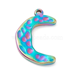 Ion Plating(IP) 304 Stainless Steel Pendants, Moon, Crescent, Textured, Rainbow Color, 22x15x2.5mm, Hole: 2mm(STAS-H109-26M)