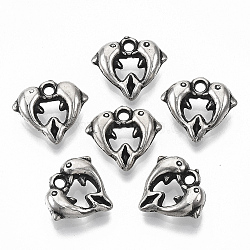 CCB Plastic Pendants, Dolphin, Antique Silver, 15.5x17x5mm, Hole: 2mm, about 1200pcs/500g(CCB-T009-10)