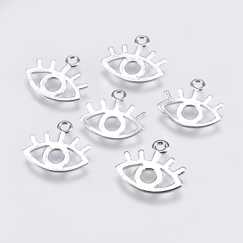 Brass Charms, Eye, Real Platinum Plated, 11.5x13x0.8mm, Hole: 1mm