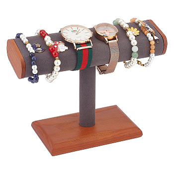 T-Shaped Bar Wood Covered with Microfiber Bracelet Display Stands, Tabletop Bracelet Organizer Holder, Gray, 20.1x8x14.8cm
