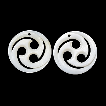 Natural Freshwater Shell Pendants, Flat Round Vortex Charms, Snow, 29.5x2.5mm, Hole: 1.3mm