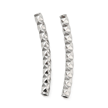 304 Stainless Steel Tube Beads, Diamond Cut, Curved Tube, Stainless Steel Color, 20x2mm, Hole: 1mm