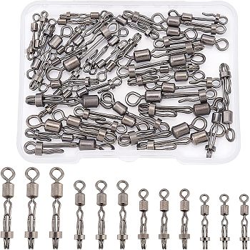 SUPERFINDINGS 40Pcs 4 Style Brass Fishing Quick Change Clip, High Strength Fishing Snap, Fishing Accessories, Gunmetal, 16~28.5x3~5x2~4mm, Hole: 1.2~3.5mm 10pcs/style