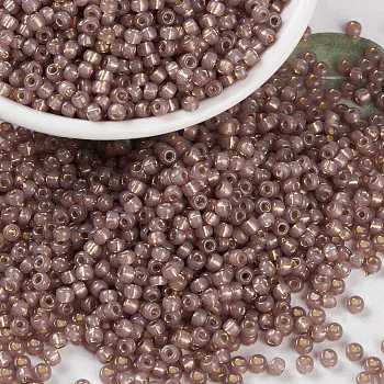 MIYUKI Round Rocailles Beads, Japanese Seed Beads, 8/0, (RR641) Dyed Rose Bronze Silverlined Alabaster, 3mm, Hole: 1mm, about 422~455pcs/10g
