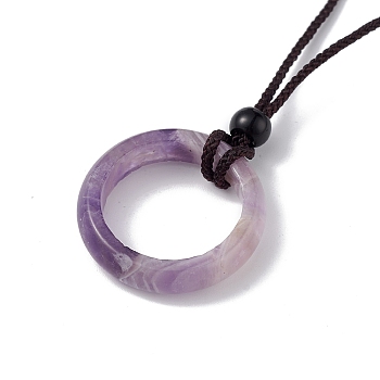 Natural Amethyst Ring Pendant Necklace with Nylon Cord for Women, 27.95 inch(71cm)