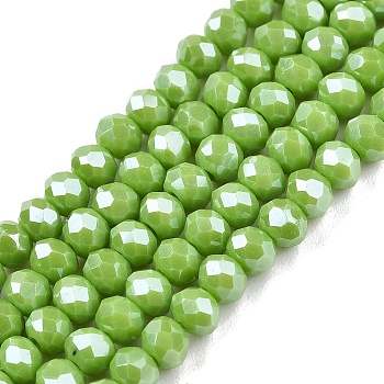 Electroplate Glass Beads Strands, Pearl Luster Plated, Faceted, Rondelle, Yellow Green, 3.5~3.8x3mm, Hole: 0.4mm, about 113~115pcs/strand, 32.5~33cm