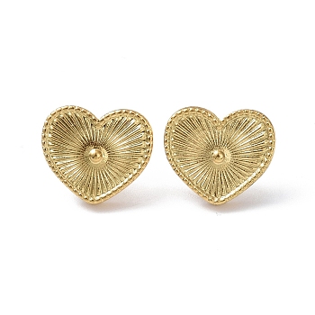 Ion Plating(IP) 304 Stainless Steel Stud Earring for Women, Heart, Real 18K Gold Plated, 13x15mm, Pin: 0.8mm