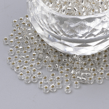 6/0 Grade A Round Glass Seed Beads, Silver Lined, Clear, 4x3mm, Hole: 1mm, about 533pcs/50g