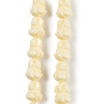 Synthetic Coral Carved Beads Strands, Dyed, Buddha, Lemon Chiffon, 14x11x2mm, Hole: 1.4mm, about 25pcs/strand, 13.98 inch(35.5cm)