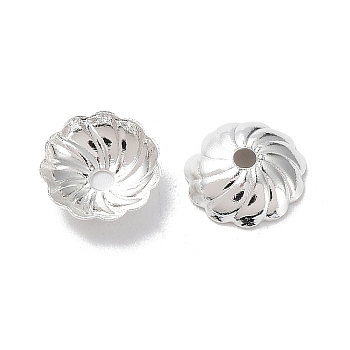 Brass Bead Caps, Cadmium Free & Lead Free, Flower, 925 Sterling Silver Plated, 7x7x2mm, Hole: 1.2mm