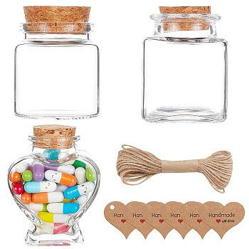 BENECREAT DIY Valentine's Day Wishing Bottle Making Kits, Including Love Wishing Capsules, Glass Bottles, Jute Twine and Paper Gift Tags, Mixed Color, Glass Bottle: 3pcs/box