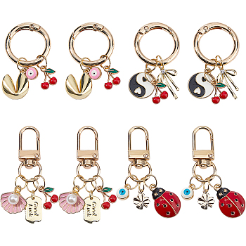 8Pcs 4 Styles Alloy Enamel Pendant Decorations, with Alloy Spring Gate Ring and Swivel Clasps, Mixed Color, 46~57mm, 2pcs/style