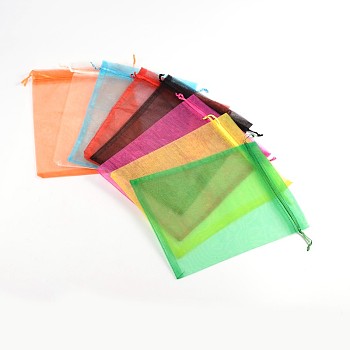 Rectangle Organza Gift Bags, Jewelry Packing Drawable Pouches, with Vacuum Packing, Mixed Color, 17x23cm
