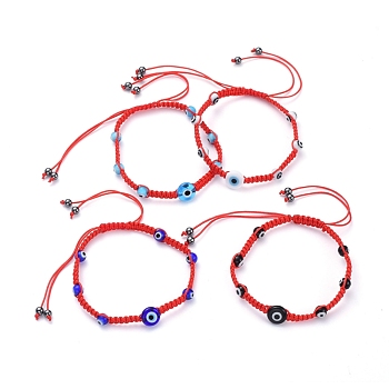 Adjustable Nylon Thread Braided Bead Bracelets, with Handmade Evil Eye Lampwork Beads and Non-Magnetic Synthetic Hematite Beads, Mixed Color, Inner Diameter: 2-3/8 inch~3-7/8 inch(6~10cm)