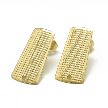 304 Stainless Steel Stud Earring Findings, with Loop, Trapezoid, Golden, 21x10.5mm, Hole: 1.4mm, Pin: 0.8mm