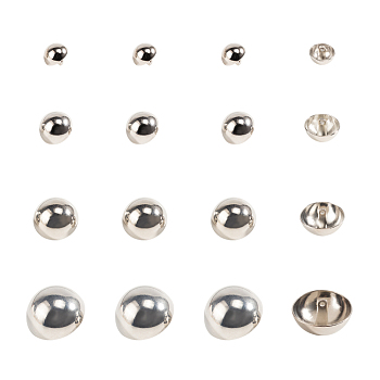 Alloy Shank Buttons, Dome/Half Round, Platinum, 11.5~27x10~17.5mm, Hole: 1.5mm, 40pcs/box