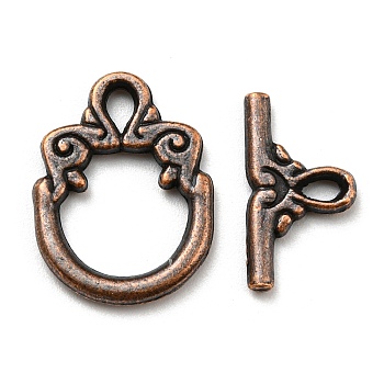 Tibetan Style Alloy Toggle Clasps, for Jewelry Making, Red Copper, Ring: 20x15x2mm, Hole: 3x2mm, Bar: 9x17x2mm, Hole: 3x1.5mm