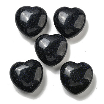 Synthetic Blue Goldstone Statues Ornaments, Love Heart Stone for Reiki Energy Balancing Meditation Gift, 42~44.5x45x19.5~23mm