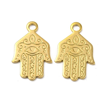 Ion Plating(IP) 304 Stainless Steel Pendants, Laser Cut, Hamsa Hand with Eye Charm, Real 18K Gold Plated, 20.5x13x1mm, Hole: 2mm