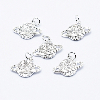 Brass Micro Pave Cubic Zirconia Pendants, Cadmium Free & Nickel Free & Lead Free, Earth, Platinum, 12x16.5x2mm, Hole: 3mm