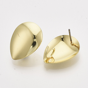 Iron Stud Earring Findings, with Steel Pins and Loop, Teardrop, Light Gold, 19.5x14.5mm, Hole: 4.5mm, Pin: 0.7mm