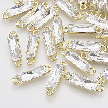 Light Gold Plated Alloy Links connectors, with Glass, Faceted, Rectangle, Clear, 22x5.5x4mm, Hole: 1.8mm