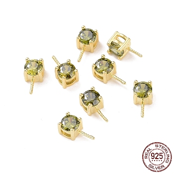 925 Sterling Silver Peg Bails, with Cubic Zirconia, Square, Golden, Olive, 9x4x4.5mm, Hole: 2.5x1.5mm, Pin: 0.6mm