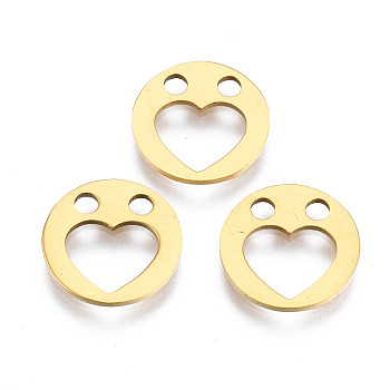 Ion Plating(IP) 201 Stainless Steel Charms, Laser Cut, Flat Round with Heart, Golden, 12x1mm, Hole: 2mm