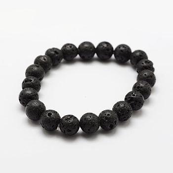 Natural Lava Rock Round Beads Stretch Bracelets, 2 inch(50mm), Bead: 4mm, 42pcs/strand