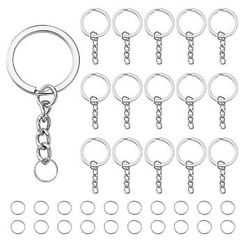 50Pcs Iron Split Key Rings, with 50Pcs Iron Open Jump Rings, Platinum, 49mm, Ring: 25x2mm, Chain Link: 8x5mm