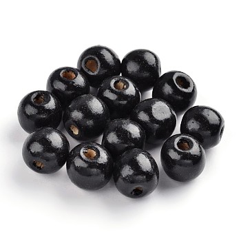 Dyed Natural Wood Beads, Round, Nice for Children's Day Gift Making, Lead Free, Black, about 14mm wide, about 13mm high, hole: 4mm