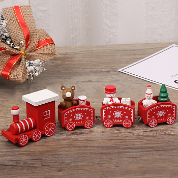 Train Wooden Display Decorations, for Christmas Party Gift Home Decoration, Red, 205x53x28mm
