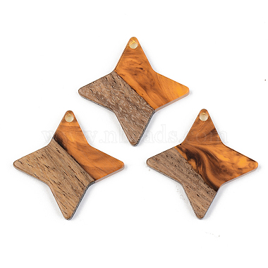 Orange Star Resin+Wood Pendants