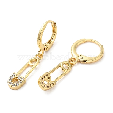 Rack Plating Brass Safety Pin Dangle Leverback Earrings with Cubic Zirconia(EJEW-D061-03G)-2