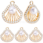10Pcs Brass Micro Pave Clear Cubic Zirconia and ABS Imitation Pearl Pendants, Shell Shape, Nickel Free, Real 18K Gold Plated, 14.5x12.5~13x6mm, Hole: 1.5mm(KK-BBC0023-98)