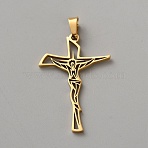 304 Stainless Steel Pendants, Crucifix Cross Charm, Golden, 39.5x26.5x1.5mm, Hole: 4x7.5mm(STAS-WH0044-72)
