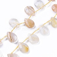 Natural Quartz Beads Strands, Top Drilled Beads, Faceted, Teardrop, 14~15x10~10.5x4.5~5mm, Hole: 0.8mm, about 28pcs/strand, 15.9 inch(40.5cm)(G-F607-14-A)