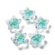Handmade Lampwork Beads, with Enamel, Star with Flower, Dark Turquoise, 20~20.5x21~21.5x11.5~12mm, Hole: 1.6mm(LAMP-H065-02A)