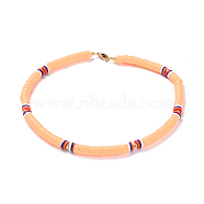 Handmade Polymer Clay Heishi Beads Choker Necklaces, with Brass Spacer Beads and 304 Stainless Steel Findings, Sandy Brown, 14.1~14.3 inch(36~36.5cm), 6mm(NJEW-JN02446-02)
