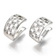 Brass Micro Pave Clear Cubic Zirconia Cuff Earrings, Nickel Free, Hollow, Real Platinum Plated, 15x9x12mm, Inner Diameter: 12x8mm(EJEW-S201-202P-NF)