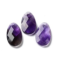 Natural Amethyst Pendants, Faceted Teardrop Charms, 30x18x6mm, Hole: 1.5mm(G-G069-04C)