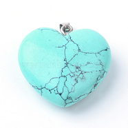 Synthetic Turquoise Pendants, with Brass Findings, Heart, Dyed, 24~26x24~26x10~11mm, Hole: 2x6mm(G-R384-10)