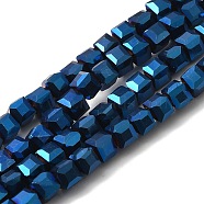 Electroplate Glass Beads Strands, Faceted, Cube, Blue, 4x4x4mm, hole: 1mm; about 100pcs/strand, 16.9 inch(X-EGLA-D018-4x4mm-55)