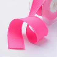 Polyester Frayed Grosgrain Ribbons, Printed, with Fringe Tassel, Hot Pink, 5/8 inch(16mm), about 50yards/roll(45.72m/roll)(ORIB-N0002-16mm-09)