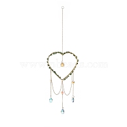 Crystal Chandelier Glass Teardrop Pendant Decorations, Hanging Sun Catchers, with Natural Green Aventurine Chips Beads, Heart, 556mm(HJEW-D029-04G-B)